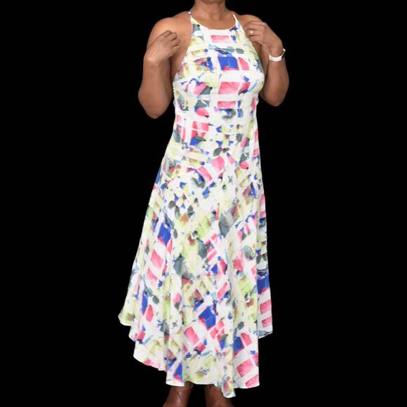 Joie Cinthia Halter Dress White Silk Watercolor Print Handkerchief Midi Slip 4 - Picture 15 of 16